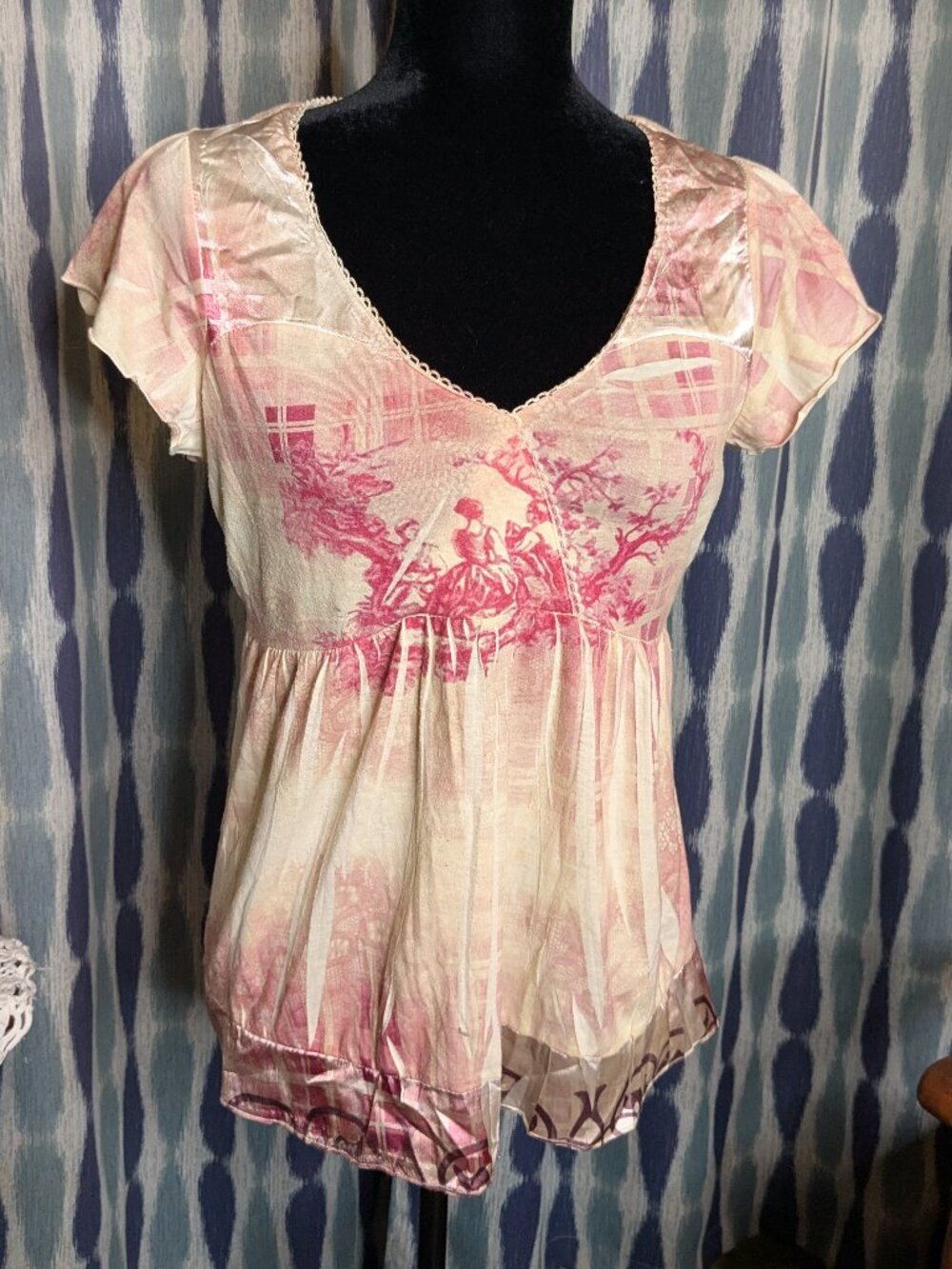 One World Sleep Pink Graphic Pajama Top Cottagecore Sleep Tee S